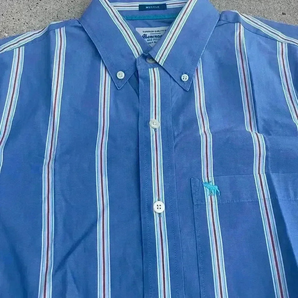 Vintage Y2k Abercrombie & Fitch Mens Muscle Stripped Button Up Preppy Moose Logo - Picture 4 of 6